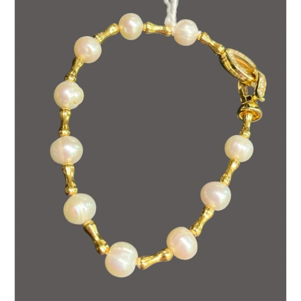 LOT OF 3 BRACELETS Gold Tone w/Genuine White Pearls WRAP TENNIS BANGLE Bracelet